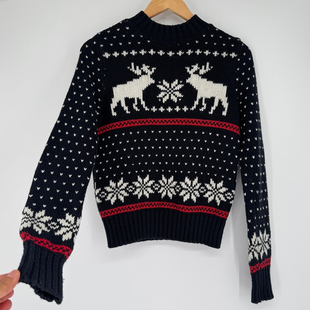 Abercrombie Fitch Fair Isle Moose Sweater S Cotton Nordic Winter Cabin Gorpcore